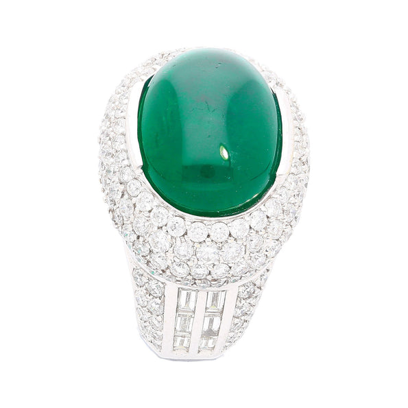 AGL Certified 10 Carat Cabochon Emerald and Diamond Cluster Ring