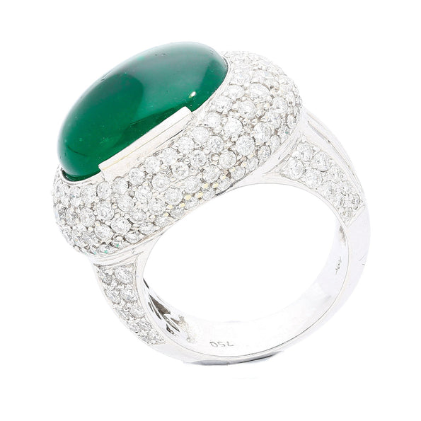AGL Certified 10 Carat Cabochon Emerald and Diamond Cluster Ring
