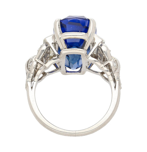 AGL Certified 13.81 Carat Ceylon No Heat Blue Sapphire Platinum Vintage Ring