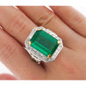 AGL Certified 15.78 Carat No Oil Emerald and Half Moon Cut Diamond Ring