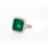 AGL Certified 16.46 Carat Minor Oil Vivid Colombian Emerald and Diamond Halo Ring