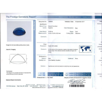 AGL Certified 16.68 Carat Cabochon Cut Ceylon Blue Sapphire Ring with Diamond Halo and Filigree Set 18K White Gold – Assay Jewelers