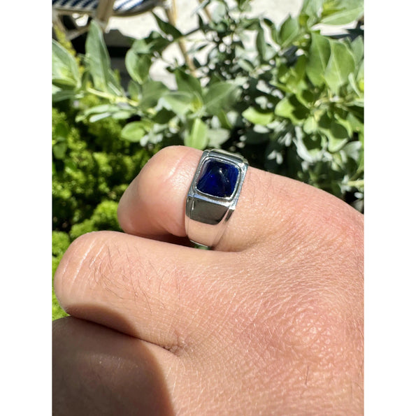 AGL Certified 3.5 Carat No Heat Blue Sapphire Platinum Mens Ring