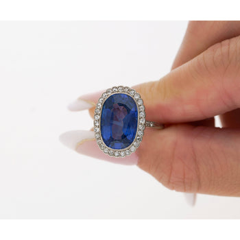 AGL Certified 7.76 Carat No Heat Burma Oval Blue Sapphire Vintage Edwardian Ring in Platinum – Assay Jewelers