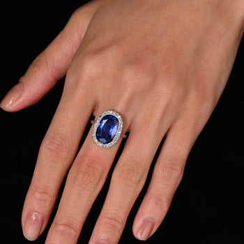 AGL Certified 7.76 Carat No Heat Burma Oval Blue Sapphire Vintage Edwardian Ring in Platinum – Assay Jewelers