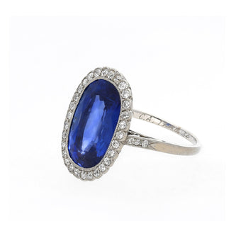 AGL Certified 7.76 Carat No Heat Burma Oval Blue Sapphire Vintage Edwardian Ring in Platinum – Assay Jewelers