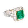 AGL Certified No Oil 2.54 Carat Colombian Emerald and Old French Cut Diamond Ring