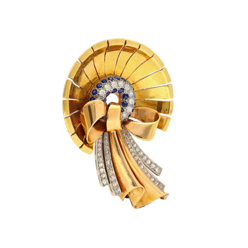 Antique 1940's Diamond & Sapphire Bonnet (Hat) and Ribbon Brooch in 18K Rose & Yellow Gold – Assay Jewelers