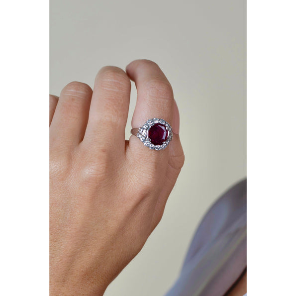 Antique 2.52 Carat No Heat Ruby & Diamond Ring Platinum | J.E. Caldwell & Co. Signed