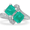 Antique Art Deco Two Stone Natural Emerald Platinum Ring