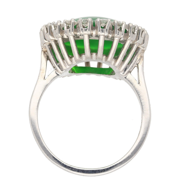 Antique Jadeite Jade & Diamond Halo Platinum 900 Statement Ring