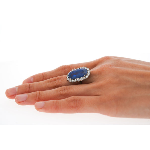 Antique Old Mine 11.3 Carat No Heat Burma Blue Sapphire & Diamond Halo Ring in Platinum