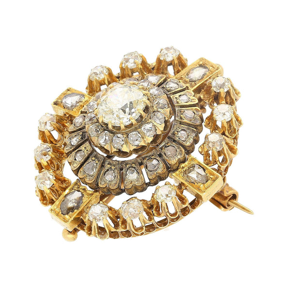 Antique Victorian Late 1800's 6.72 Carat Total Mixed Old Euro Cut Diamond Brooch