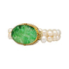 Antique Yellow Gold with Carved Jade and Pearl Pin Bracelet