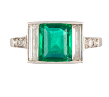 Art Deco 1.58 Carat No Oil Colombian Emerald & Diamond 3 Stone Platinum Ring – Assay Jewelers
