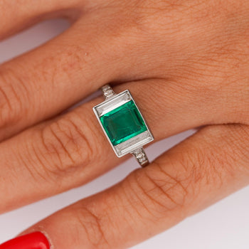 Art Deco 1.58 Carat No Oil Colombian Emerald & Diamond 3 Stone Platinum Ring – Assay Jewelers