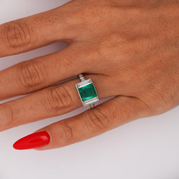 Art Deco 1.58 Carat No Oil Colombian Emerald & Diamond 3 Stone Platinum Ring – Assay Jewelers
