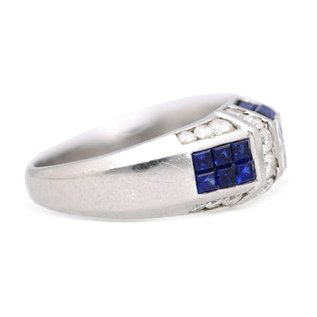 Art Deco 2 Carat Princess & Round Diamond Channel Sapphire Platinum Ring – Assay Jewelers