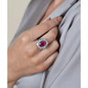 Art Deco AGL Certified No Heat 5.52 Carat Oval Cut Burma Ruby and Round Diamond Halo Ring