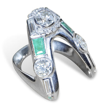 Ring antico Art Déco con smeraldo e diamanti in palladio – Assay Jewelers