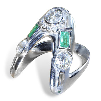 Ring antico Art Déco con smeraldo e diamanti in palladio – Assay Jewelers