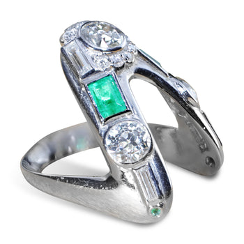 Ring antico Art Déco con smeraldo e diamanti in palladio – Assay Jewelers