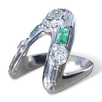 Ring antico Art Déco con smeraldo e diamanti in palladio – Assay Jewelers