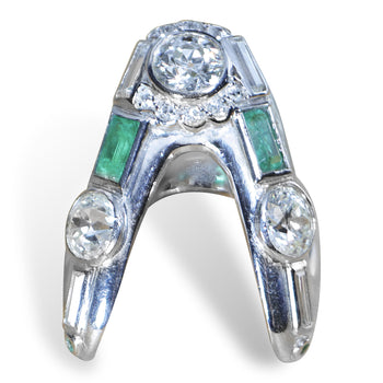 Ring antico Art Déco con smeraldo e diamanti in palladio – Assay Jewelers