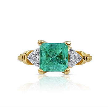 Art Deco Inspired 1.95 Carat Colombian Emerald Ring in 18k Yellow Gold – Assay Jewelers