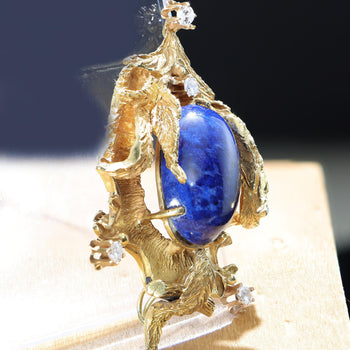 Spilla Pendant Art Déco in lapislazzuli e diamanti in oro giallo 18K – Assay Jewelers