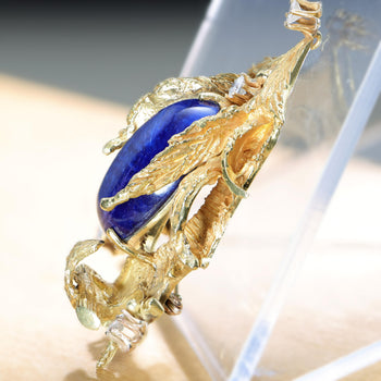 Spilla Pendant Art Déco in lapislazzuli e diamanti in oro giallo 18K – Assay Jewelers
