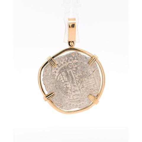 Authentic Atocha Shipwreck 4 Reale Grade 2 Potosi Mint Coin 14K Bezel Set Pendant