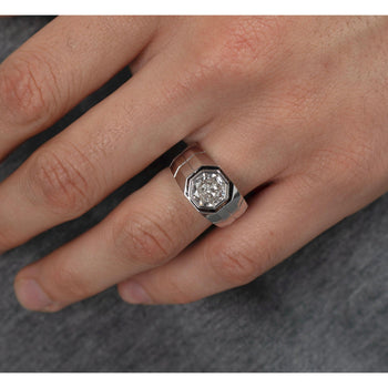Bezel Set Solitaire 3 Carat Octagon CVD Lab Grown Diamond Mens Ring In Platinum – Assay Jewelers