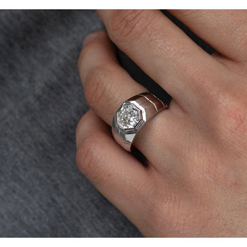 Bezel Set Solitaire 3 Carat Octagon CVD Lab Grown Diamond Mens Ring In Platinum – Assay Jewelers