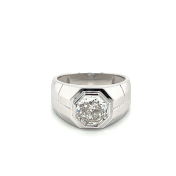 Bezel Set Solitaire 3 Carat Octagon CVD Lab Grown Diamond Mens Ring In Platinum – Assay Jewelers