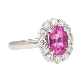 CGTL Certified 3.96 Carat Oval Cut Pink Sapphire and Diamond Halo Ring in 18k White Gold – Assay Jewelers