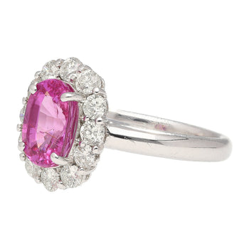 CGTL Certified 3.96 Carat Oval Cut Pink Sapphire and Diamond Halo Ring in 18k White Gold – Assay Jewelers