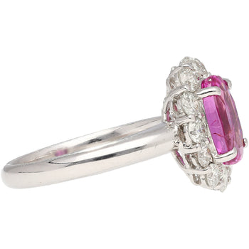 CGTL Certified 3.96 Carat Oval Cut Pink Sapphire and Diamond Halo Ring in 18k White Gold – Assay Jewelers