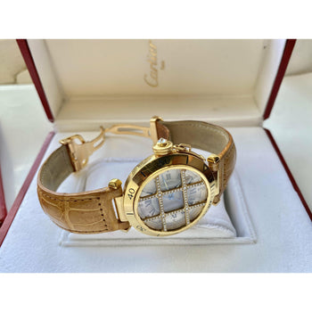 Cartier 36mm Pasha Men's Watch with Diamond Cage and Brown Leather Strap – Assay Jewelers