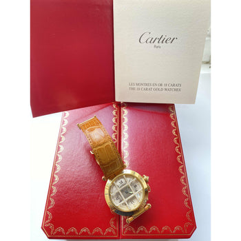 Cartier 36mm Pasha Men's Watch with Diamond Cage and Brown Leather Strap – Assay Jewelers