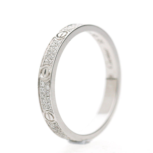 Cartier Love 18K White Gold Full Diamond Pavé Screw Motif Wedding Band Ring
