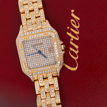 Cartier Panthere Full Factory Diamond 27mm 18K Gold Watch Ref 008133 – Assay Jewelers