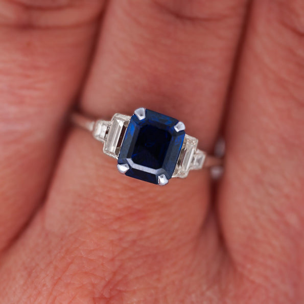 Cartier Paris Art Deco Royal Blue 2.3 Carat No Heat Sapphire and Diamond Ring