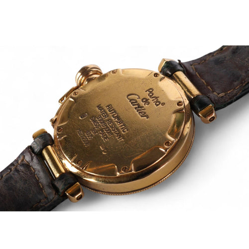 Cartier Pasha 1035 Automatic Watch 18K Gold Ivory Dial Alligator Strap 35mm