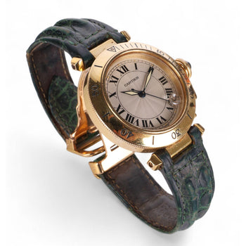 Cartier Pasha 1035 Automatic Watch 18K Gold Ivory Dial Alligator Strap 35mm – Assay Jewelers