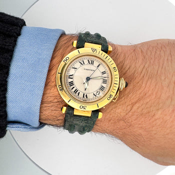 Cartier Pasha 1035 Automatic Watch 18K Gold Ivory Dial Alligator Strap 35mm – Assay Jewelers