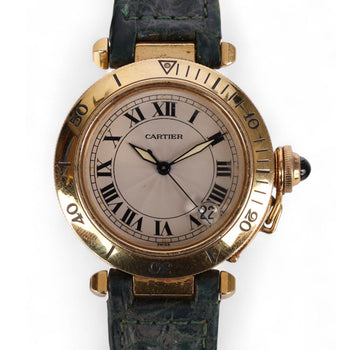 Cartier Pasha 1035 Automatic Watch 18K Gold Ivory Dial Alligator Strap 35mm – Assay Jewelers