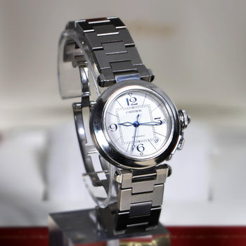 Cartier Pasha C W31074M7 35mm Steel White Arabic Dial Automatic Full Set Watch – Assay Jewelers