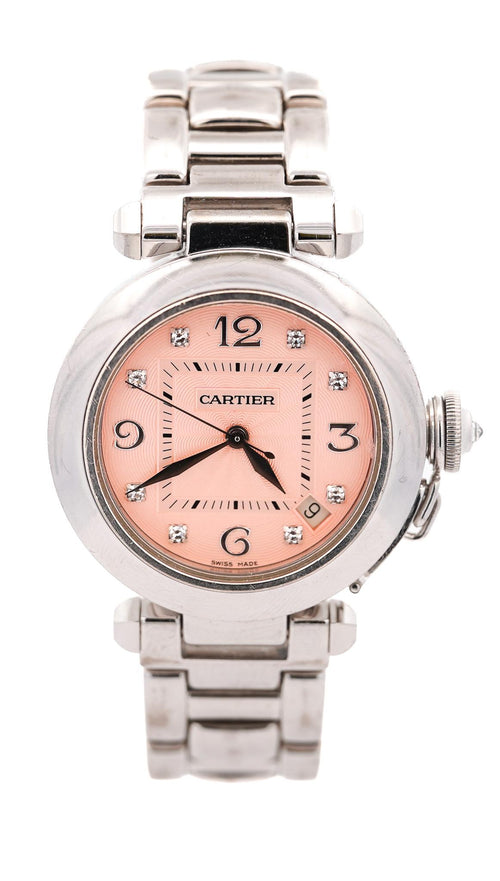 Cartier Pasha Pink Dial Automatic 18K White Gold 35mm Watch