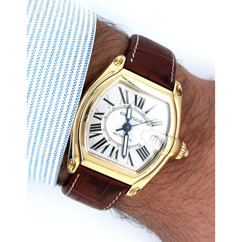 Cartier Roadster Ref. 2524 Men's Tonneau Large Size 18K Gold Watch in Leather with Box and Papers – Assay Jewelers